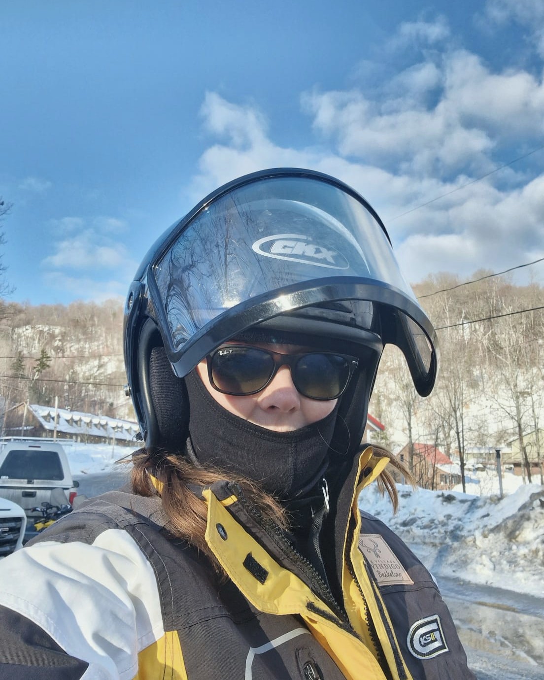 Sarah on the move snowmobiling outside Montreal